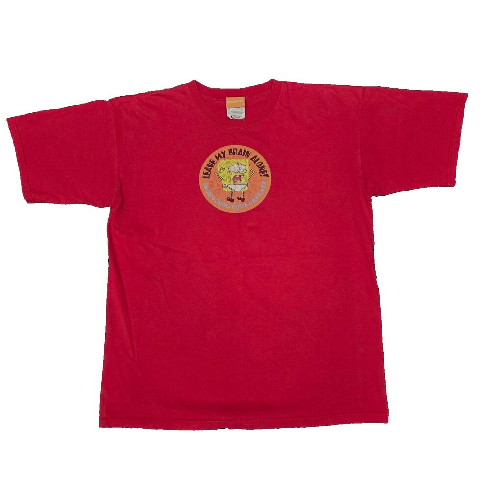 Vintage 2001 Spongebob Squarepants Shirt Large Red Leave My Brain Alone Y2K Nick